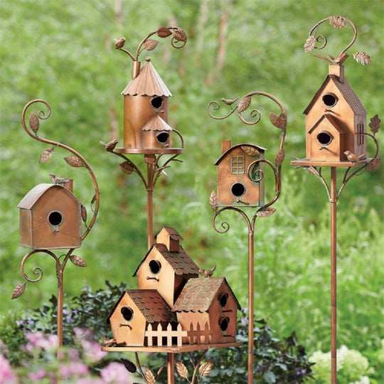 Metal Art Birdhouse Garden Stake