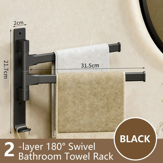 Rotatable Bathroom Towel Holder - Space Aluminium 1/2/3/4/5-Bar Towel Rack for Kitchen Shelf and Wall Mounted Hanging Storage