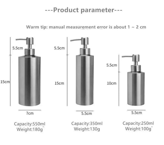Elegant Stainless Steel Hand Pump Soap Dispenser - Available in 250ml, 350ml, and 550ml