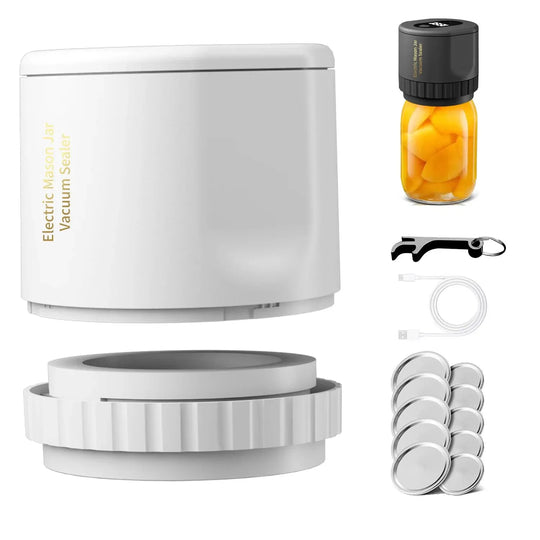 Electric Mason Jar Vacuum Sealing Set - Cordless Sealer for Wide Mouth and Regular Mason Jars - Perfect for Food Storage