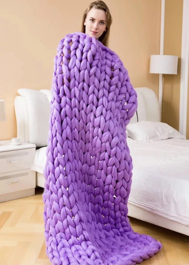 Chunky Knit Blanket – Cozy Wool Blanket for Every Room – Soft & Warm – Perfect for Sofa and Bed