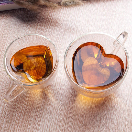 Heart Love Shape Glass Mug - Double-Walled Insulated Coffee Cup for Tea, Milk, Lemon Juice, and Water - Heat-Resistant Drinkware Gift for Lovers