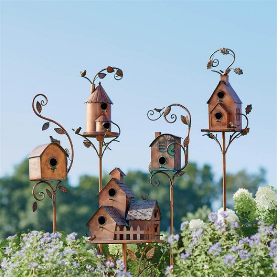 Metal Art Birdhouse Garden Stake