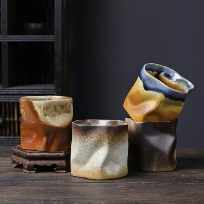 Irregular Twisted Shape Cup 9.47 Ounces/280 ml Ceramic Coffee Tea Cup Without Handle - Polychromatic Creative Ceramic Mugs - Retro Coffee Mugs