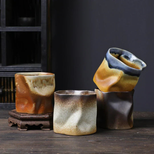 Irregular Twisted Shape Cup 9.47 Ounces/280 ml Ceramic Coffee Tea Cup Without Handle - Polychromatic Creative Ceramic Mugs - Retro Coffee Mugs