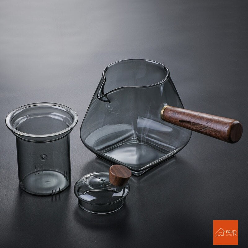 Japanese Glass Teapot with Wooden Handle - Boiling Teapot, Electric Ceramic Stove, High-Quality Tea Maker, Heat-Resistant 700 ml Tea Set