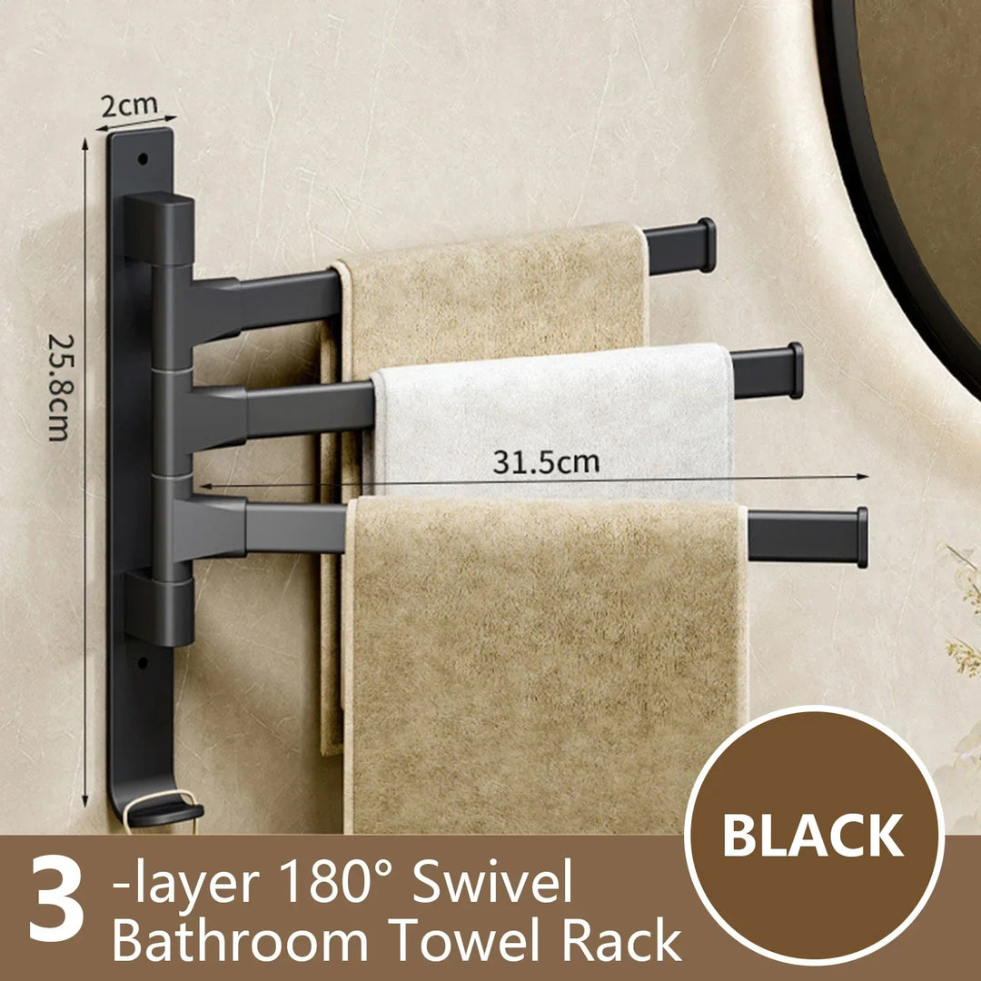 Rotatable Bathroom Towel Holder - Space Aluminium 1/2/3/4/5-Bar Towel Rack for Kitchen Shelf and Wall Mounted Hanging Storage