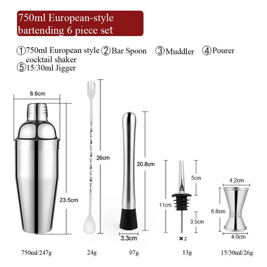 550 ml/750 ml Stainless Steel Cocktail Shaker Mixer Set with Wine Rack Stand - Bartender Tools for Birthday Gift
