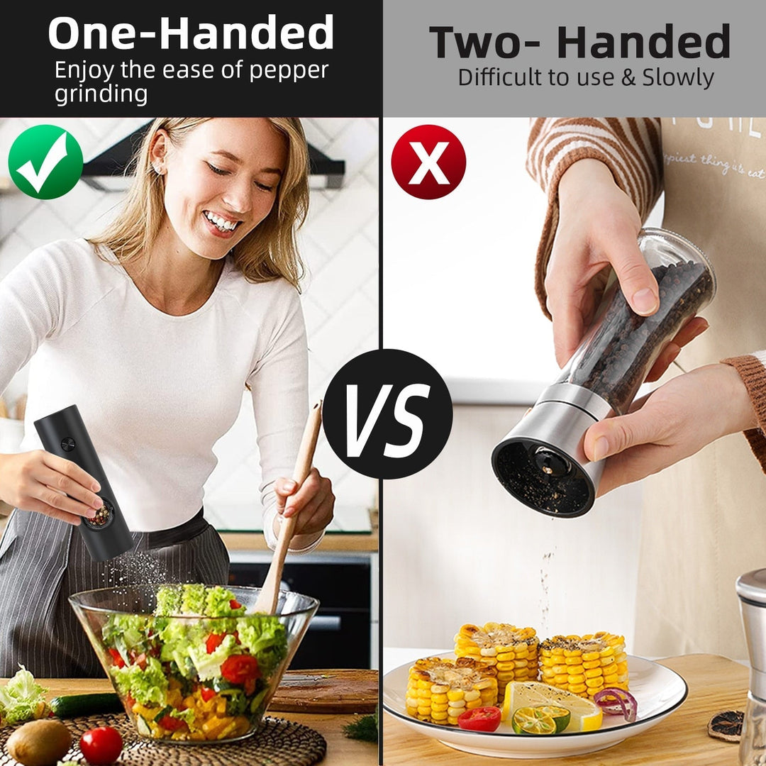 Electric Automatic Pepper and Salt Mill with LED Light and Adjustable Grind - Ideal for Home or Restaurant Use
