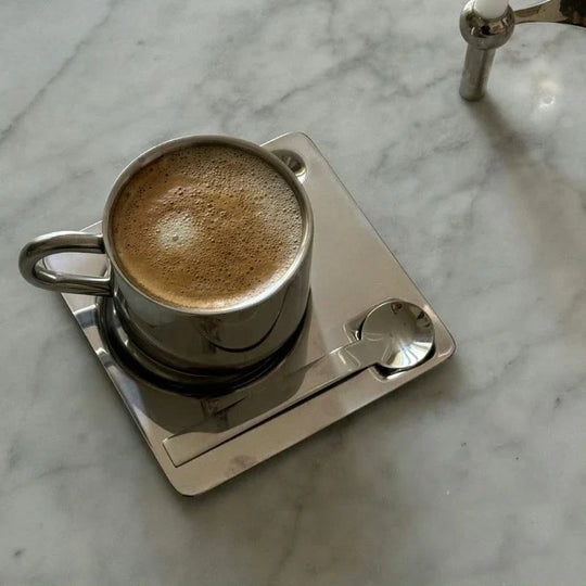 Stainless Steel Coffee Cup and Tray Set