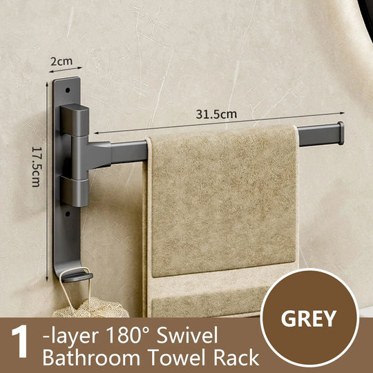 Rotatable Bathroom Towel Holder - Space Aluminium 1/2/3/4/5-Bar Towel Rack for Kitchen Shelf and Wall Mounted Hanging Storage