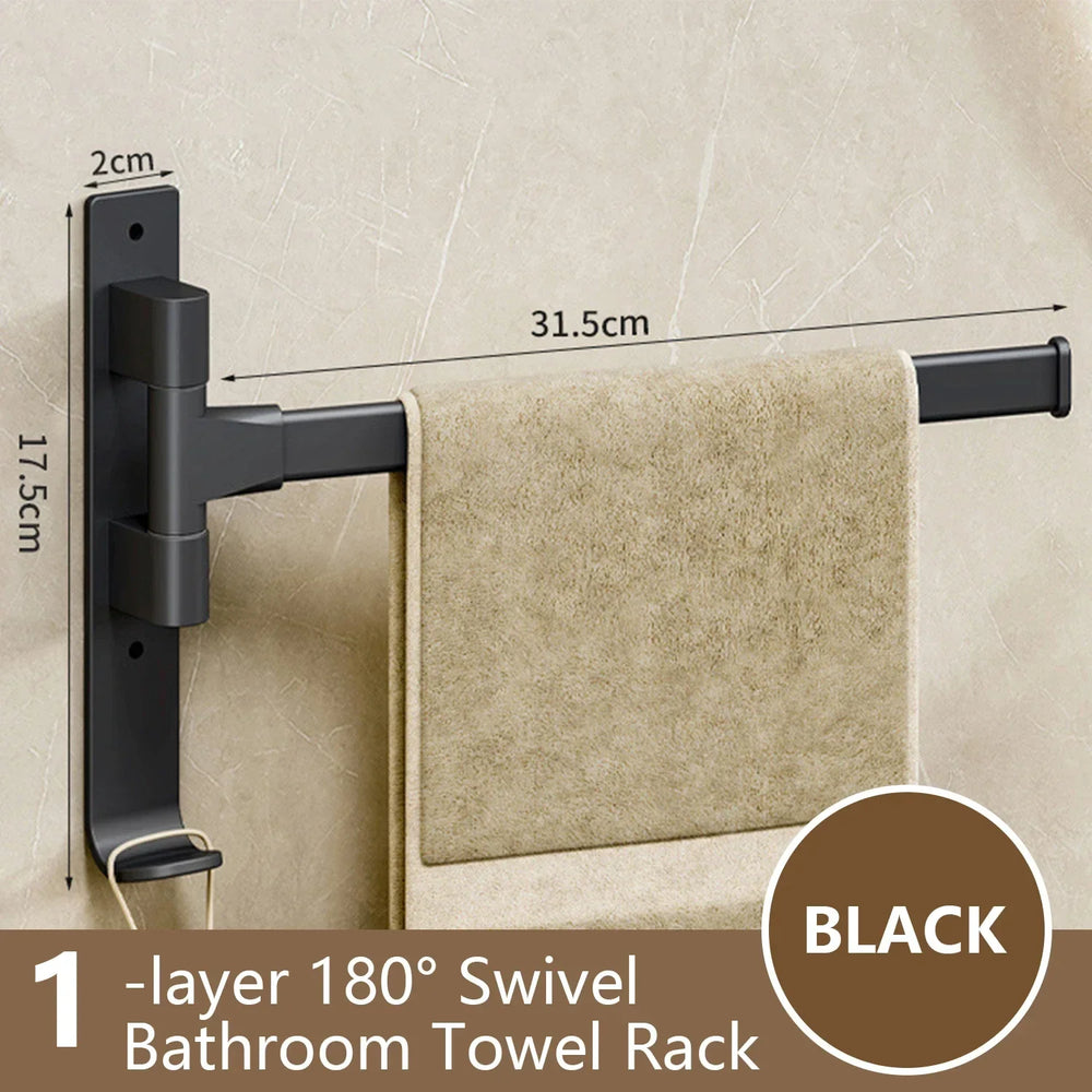 Rotatable Bathroom Towel Holder - Space Aluminium 1/2/3/4/5-Bar Towel Rack for Kitchen Shelf and Wall Mounted Hanging Storage