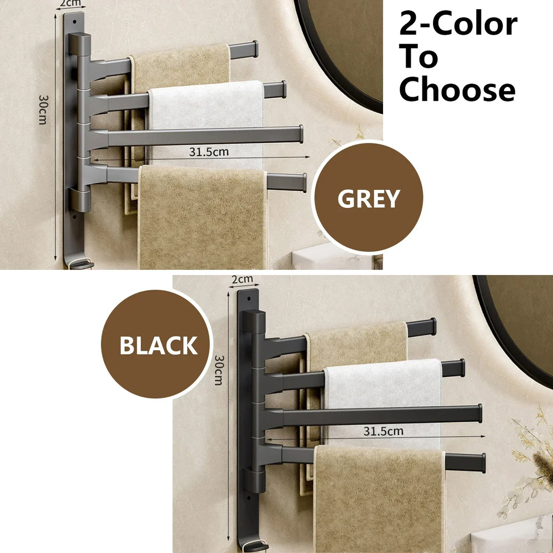 Rotatable Bathroom Towel Holder - Space Aluminium 1/2/3/4/5-Bar Towel Rack for Kitchen Shelf and Wall Mounted Hanging Storage