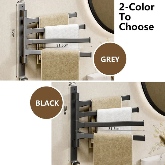 Rotatable Bathroom Towel Holder - Space Aluminium 1/2/3/4/5-Bar Towel Rack for Kitchen Shelf and Wall Mounted Hanging Storage