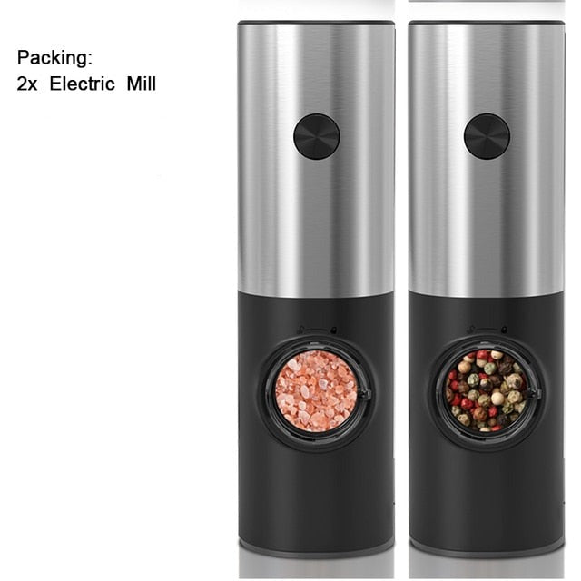 Electric Automatic Pepper and Salt Mill with LED Light and Adjustable Grind - Ideal for Home or Restaurant Use