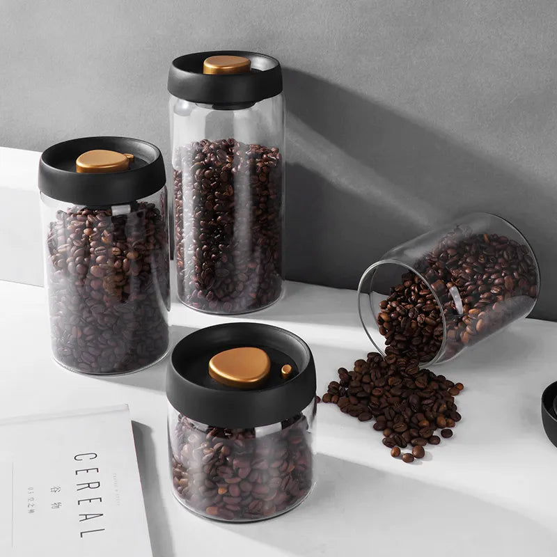 Vacuum Sealed Jug – Glass Airtight Canister for Coffee Beans, Food, Grains, Sweets, and Fresh Keeping – Kitchen Accessories
