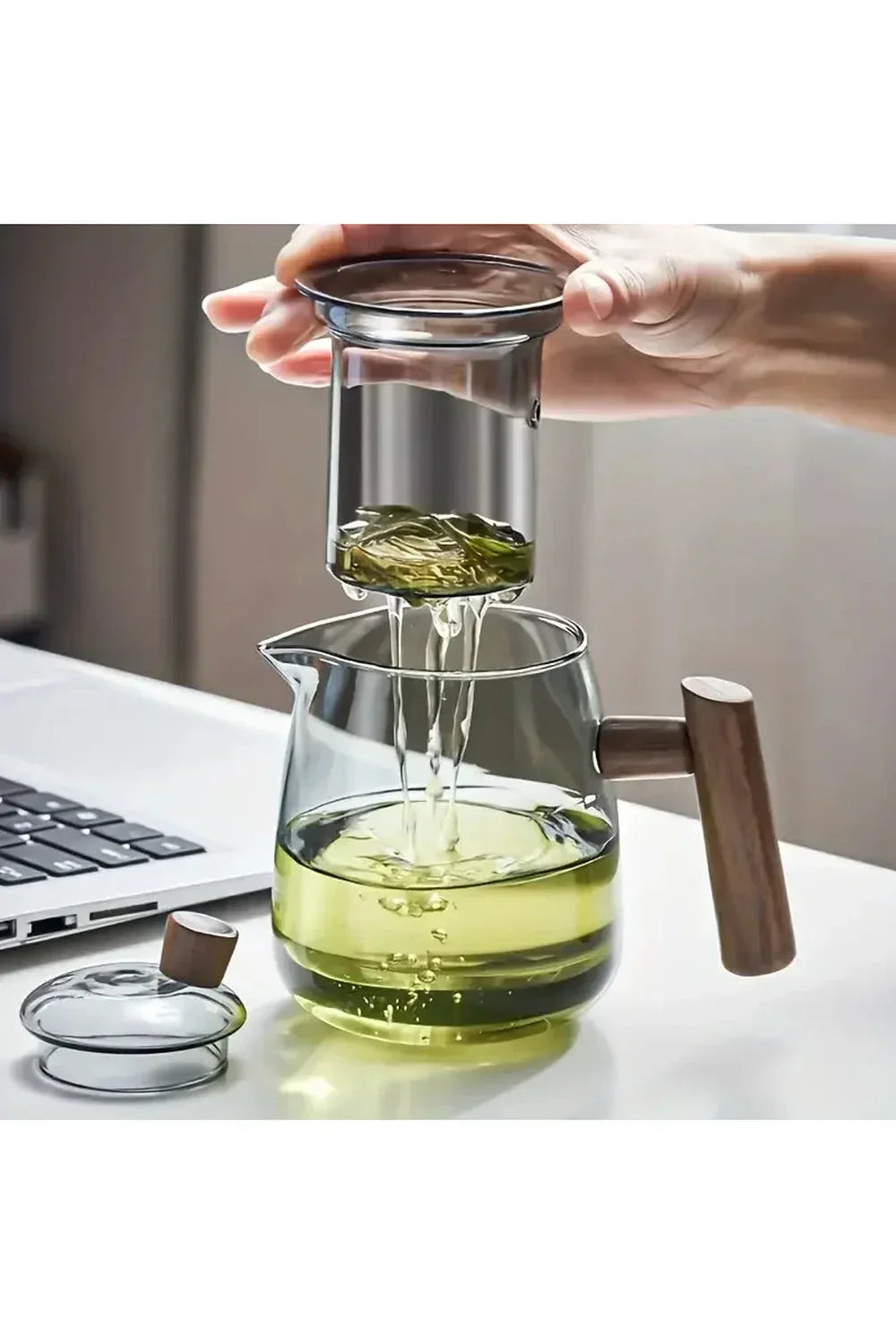 Wood Handle Glass Teapot