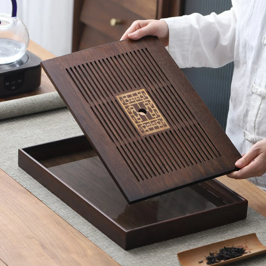 Chinese Tea Tray with Water Storage Box - Durable Simple Drainage Plate for Tea Serving in Teahouse, Home, or Office