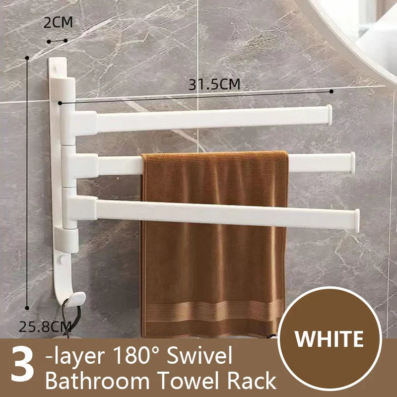 Rotatable Bathroom Towel Holder - Space Aluminium 1/2/3/4/5-Bar Towel Rack for Kitchen Shelf and Wall Mounted Hanging Storage