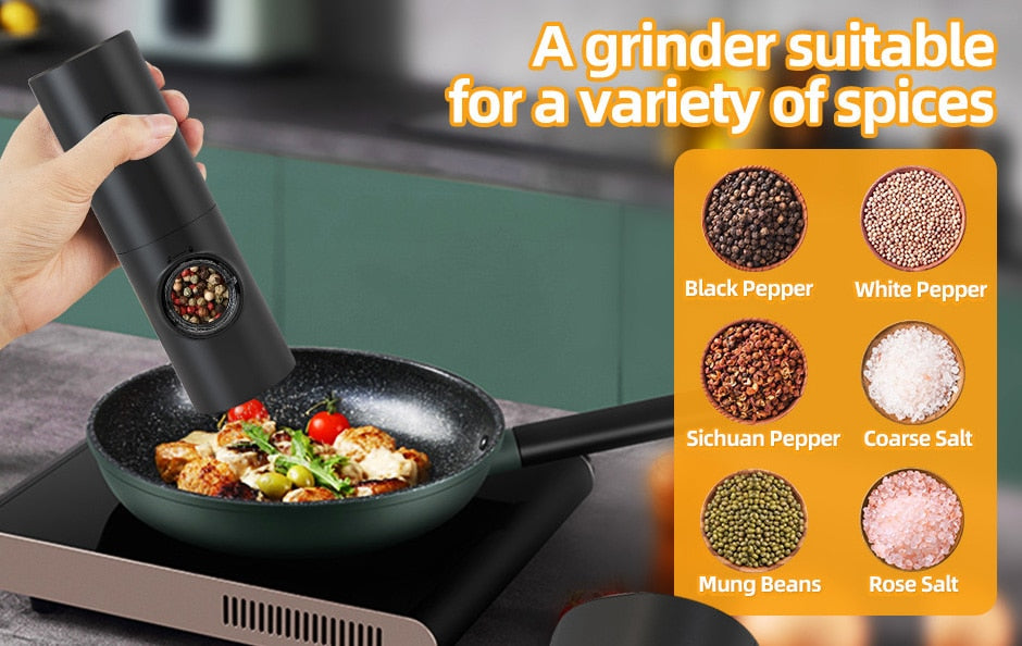 Electric Automatic Pepper and Salt Mill with LED Light and Adjustable Grind - Ideal for Home or Restaurant Use