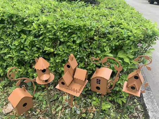 Metal Art Birdhouse Garden Stake