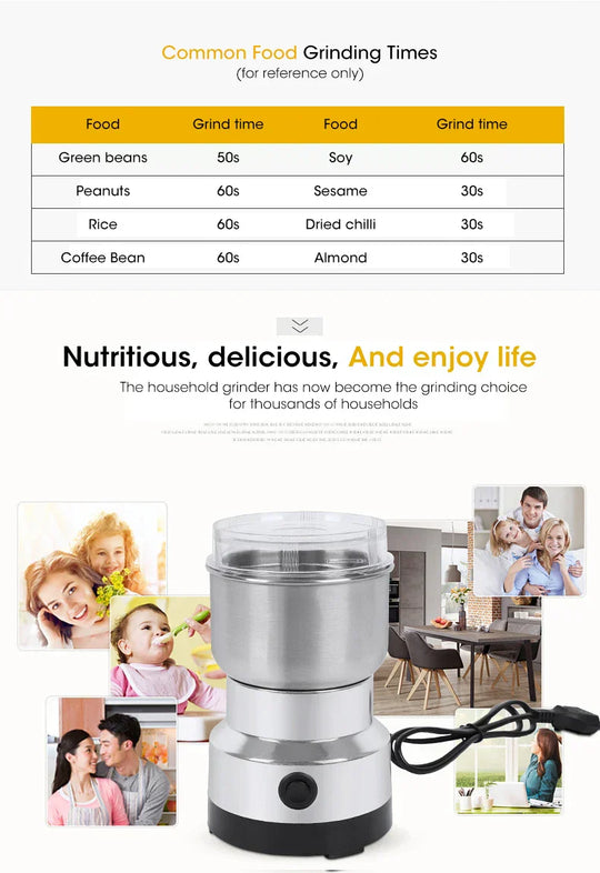 Mini Electric Mill – 300 ml Ultra Fine Grinder for Baby Food, Coffee, Spices, Pepper, and Grains – 2/4 Blade Options