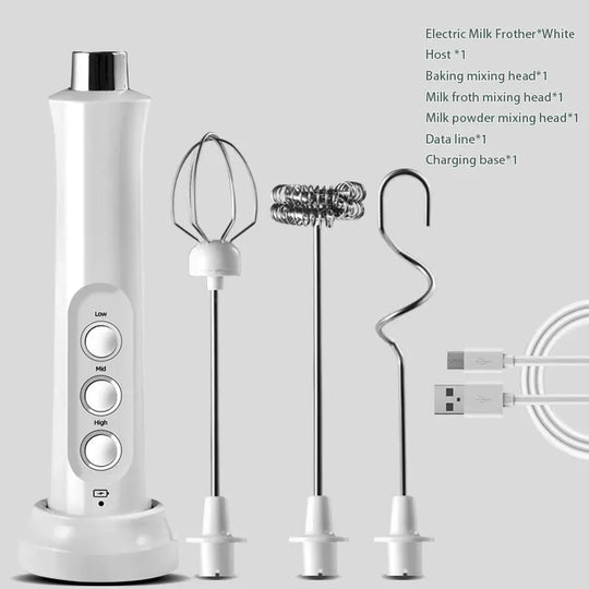 3 In 1 Electric Milk Frother - Rechargeable Handheld Foam Maker, High Speed Drink Mixer for Coffee
