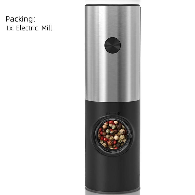 Electric Automatic Pepper and Salt Mill with LED Light and Adjustable Grind - Ideal for Home or Restaurant Use