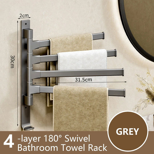 Rotatable Bathroom Towel Holder - Space Aluminium 1/2/3/4/5-Bar Towel Rack for Kitchen Shelf and Wall Mounted Hanging Storage