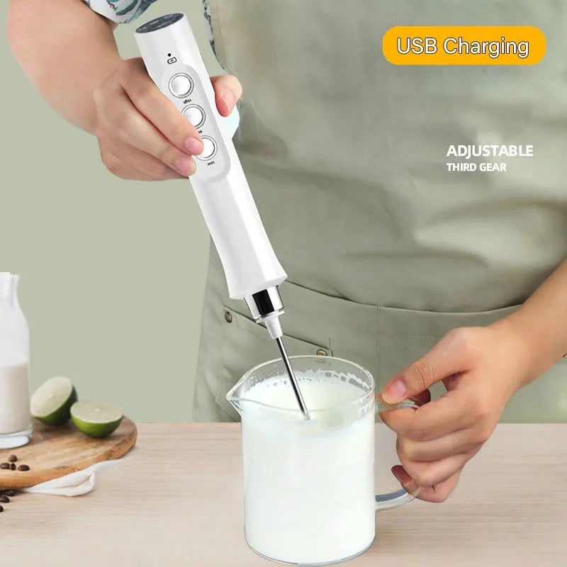 3 In 1 Electric Milk Frother - Rechargeable Handheld Foam Maker, High Speed Drink Mixer for Coffee