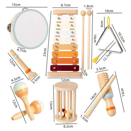 Wooden Montessori Musical Instrument Set for Toddlers - Professionally Tuned Xylophone, Maracas, and More - Educational Gift for Preschoolers