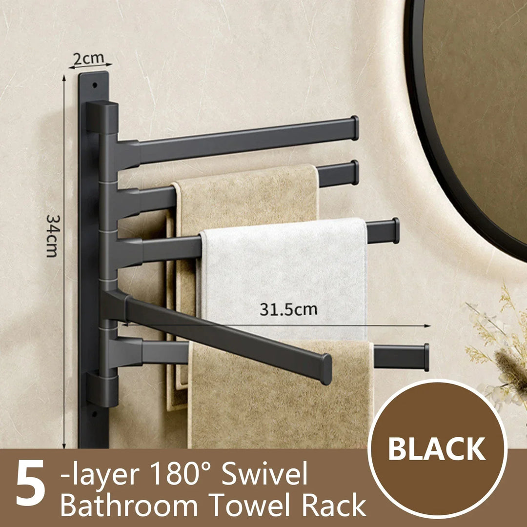 Rotatable Bathroom Towel Holder - Space Aluminium 1/2/3/4/5-Bar Towel Rack for Kitchen Shelf and Wall Mounted Hanging Storage