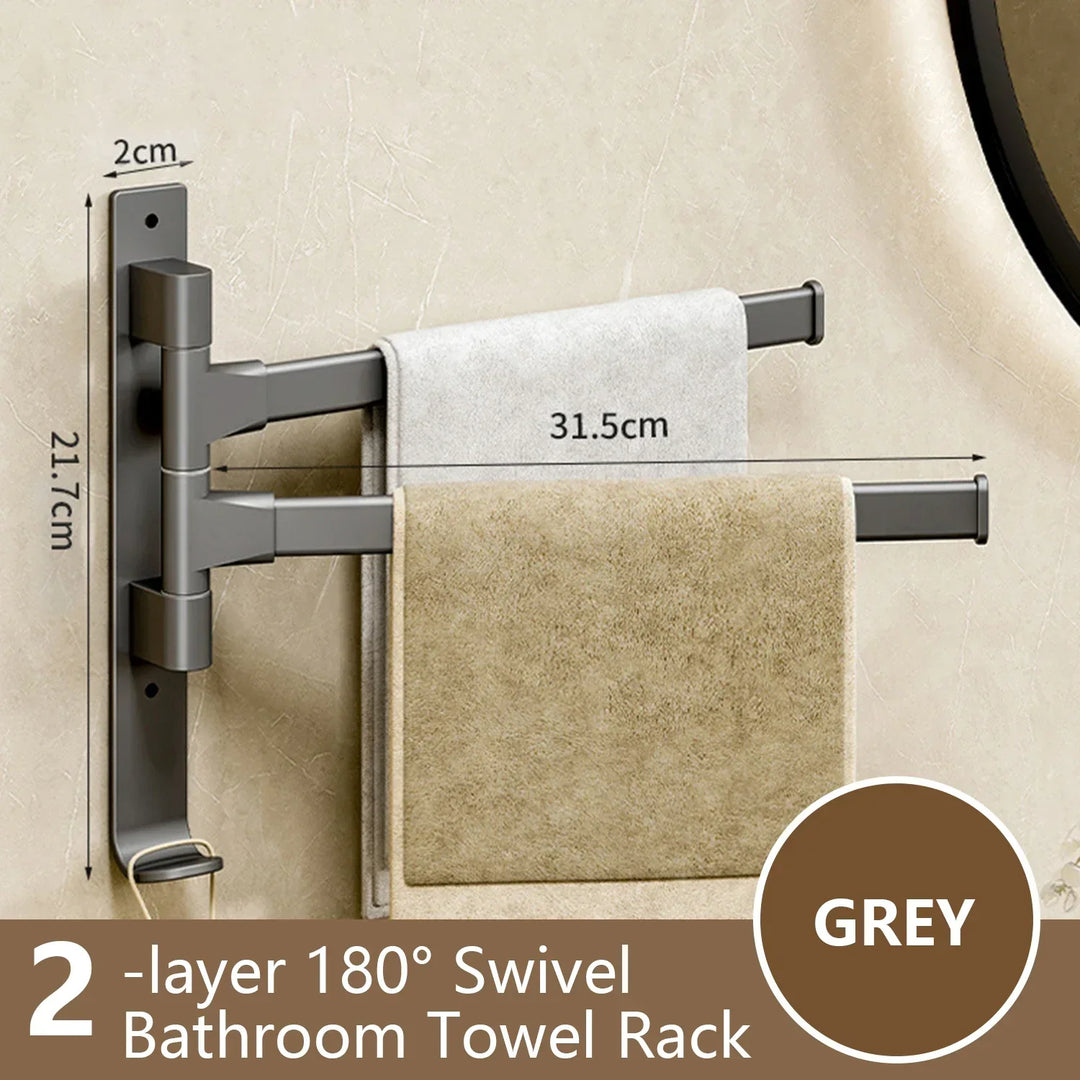 Rotatable Bathroom Towel Holder - Space Aluminium 1/2/3/4/5-Bar Towel Rack for Kitchen Shelf and Wall Mounted Hanging Storage