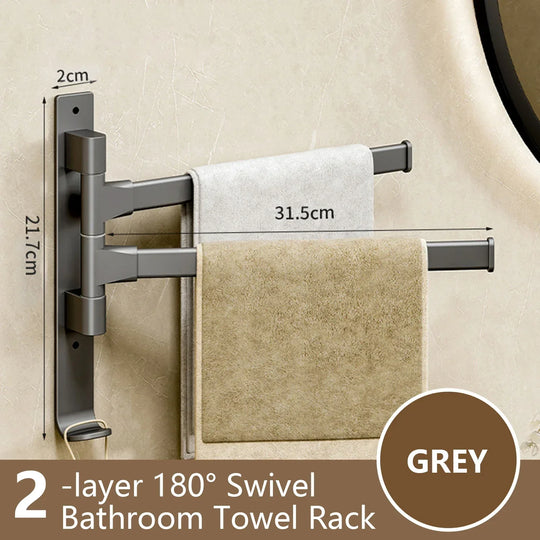 Rotatable Bathroom Towel Holder - Space Aluminium 1/2/3/4/5-Bar Towel Rack for Kitchen Shelf and Wall Mounted Hanging Storage