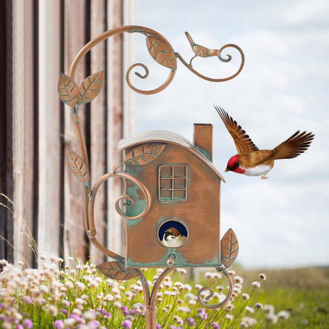 Metal Art Birdhouse Garden Stake