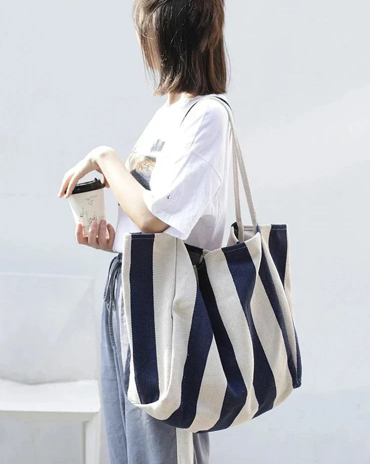 Striped Linen Tote Bag