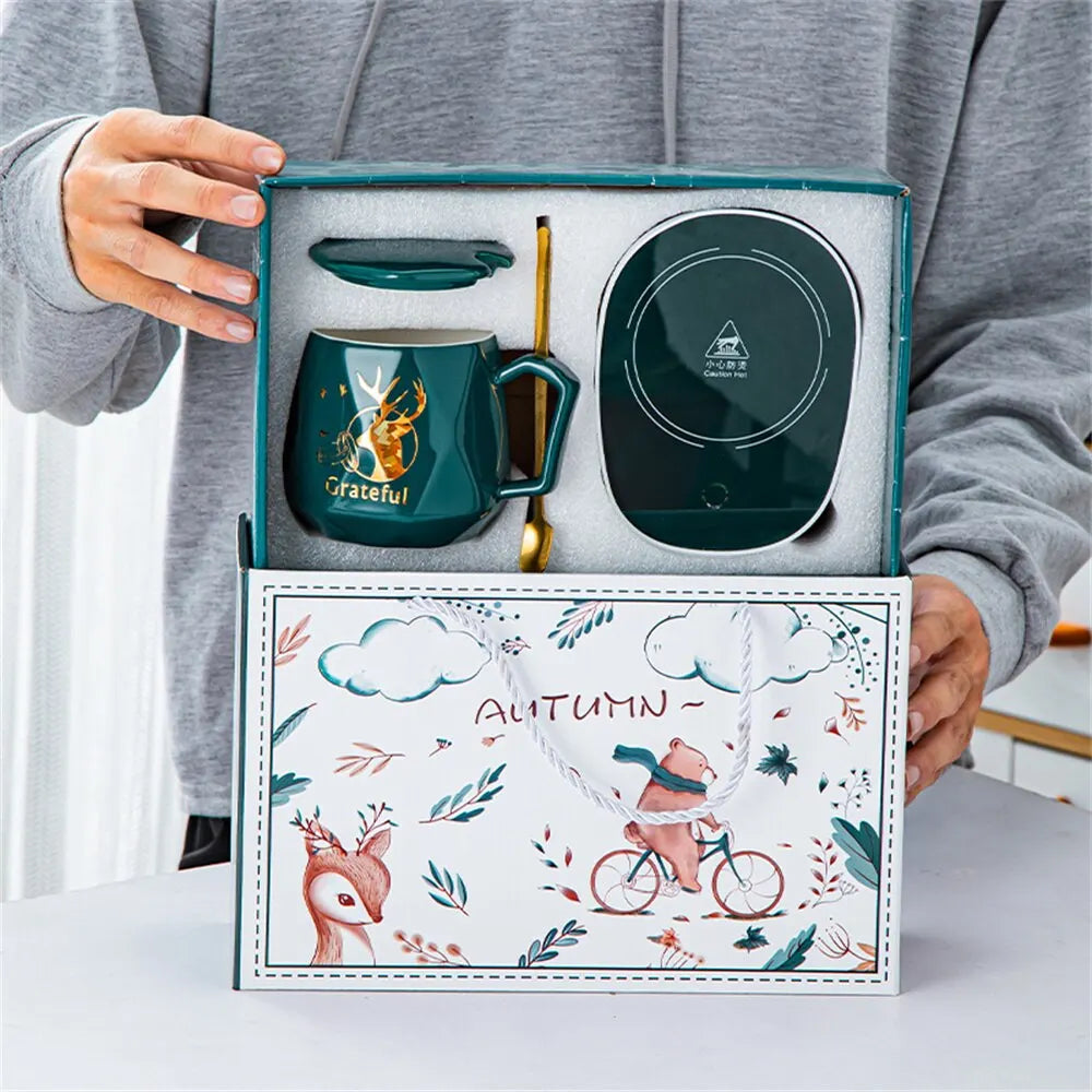 Smart Ceramic Mug Heater Coaster with Thermostat | Electric Mug Set for Coffee, Milk, and Tea Heating | Ideal Home and Office Gift