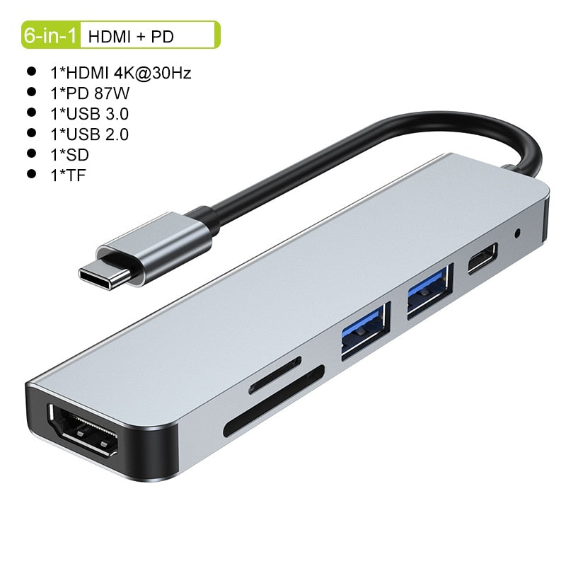 Thunderbolt 3 USB-C Hub with HDMI, PD, SD/TF for MacBook Air M1 and iPad Pro