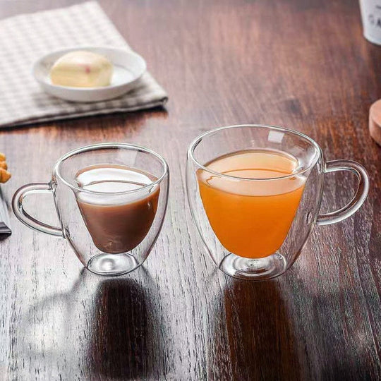 Heart Love Shape Glass Mug - Double-Walled Insulated Coffee Cup for Tea, Milk, Lemon Juice, and Water - Heat-Resistant Drinkware Gift for Lovers