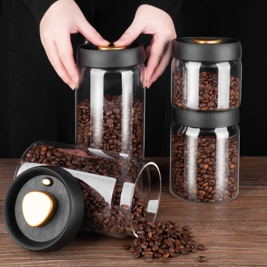 Vacuum Sealed Jug – Glass Airtight Canister for Coffee Beans, Food, Grains, Sweets, and Fresh Keeping – Kitchen Accessories