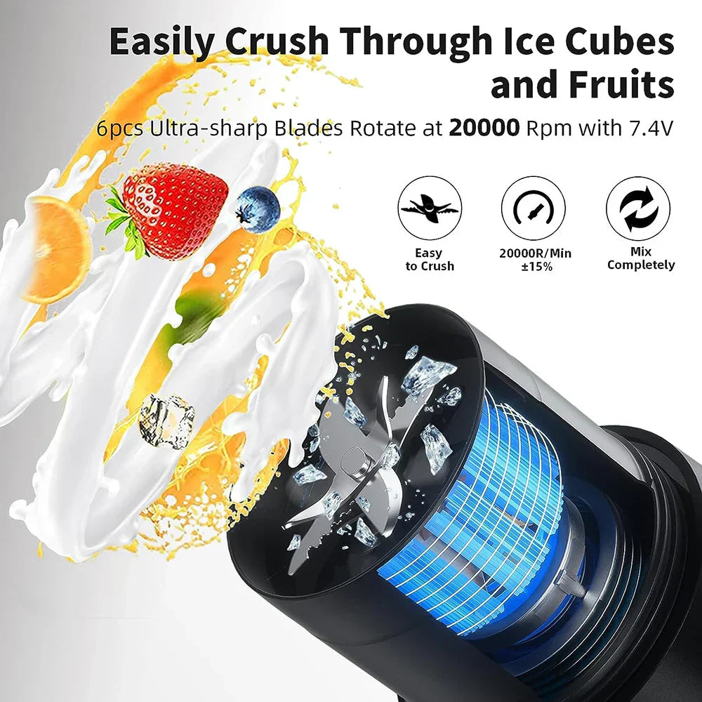 Portable Juicer - Rechargeable Mini Mixer with 6 Sharp Blades for Shakes and Smoothies