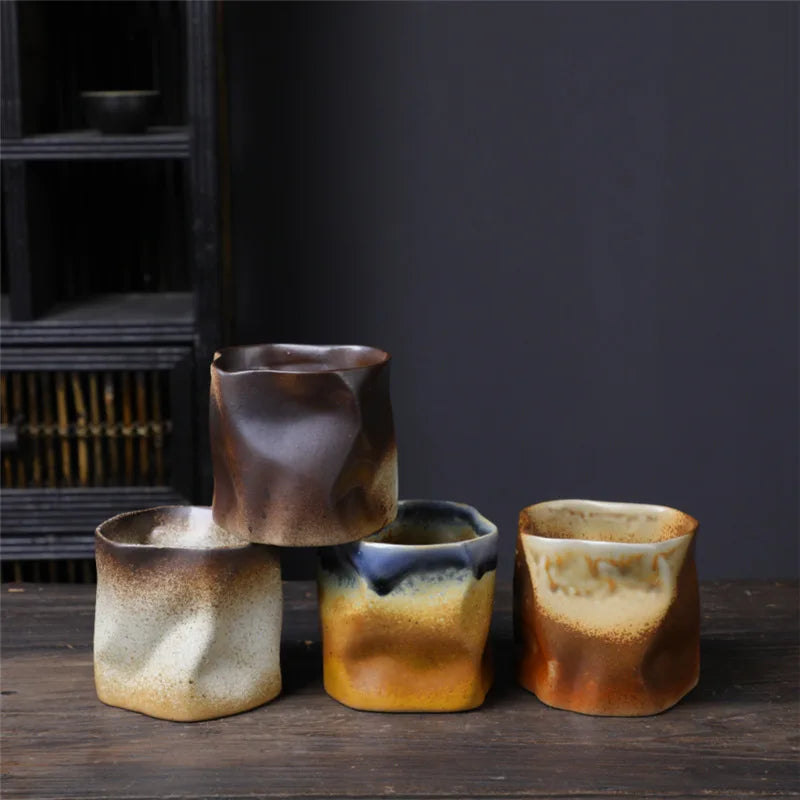 Irregular Twisted Shape Cup 9.47 Ounces/280 ml Ceramic Coffee Tea Cup Without Handle - Polychromatic Creative Ceramic Mugs - Retro Coffee Mugs