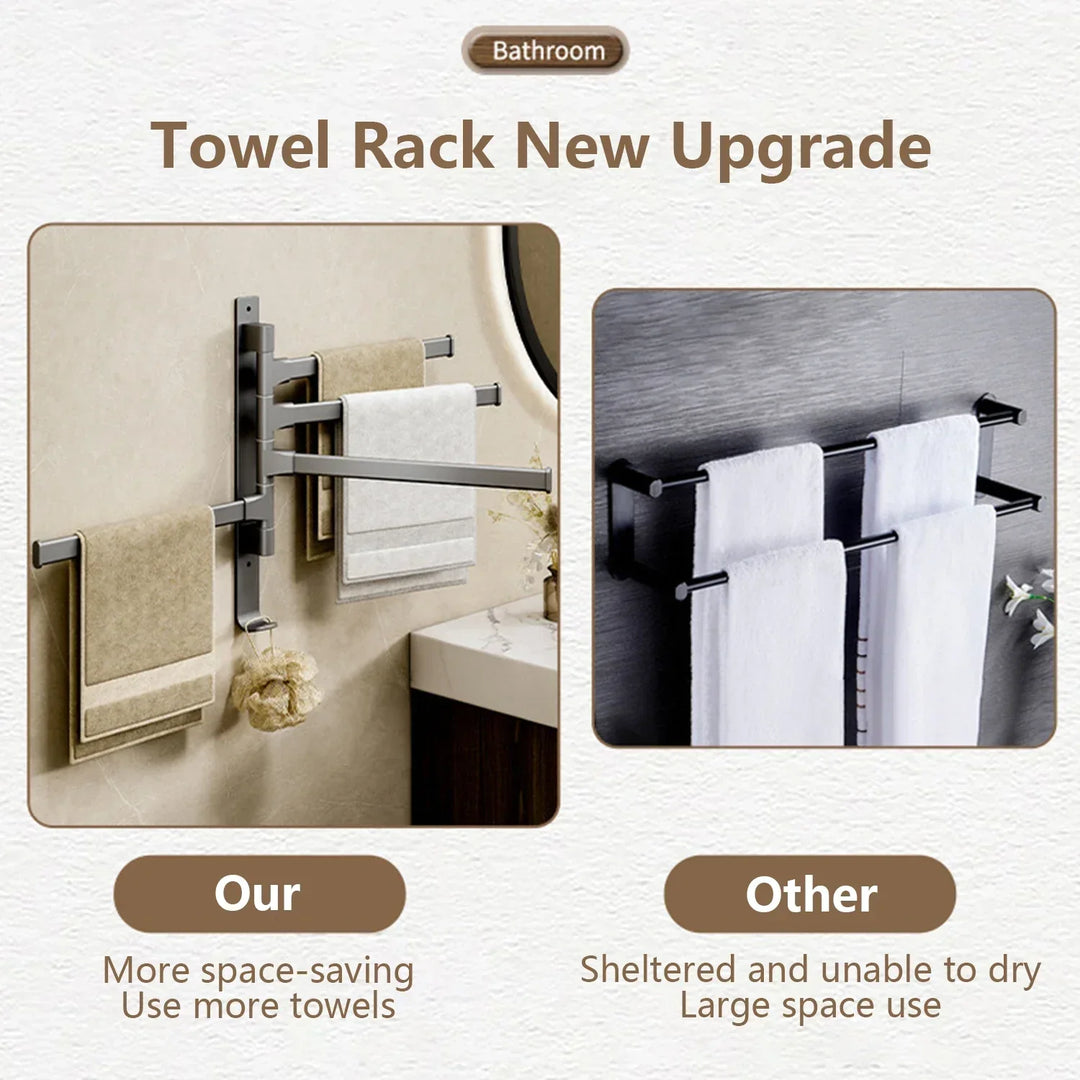 Rotatable Bathroom Towel Holder - Space Aluminium 1/2/3/4/5-Bar Towel Rack for Kitchen Shelf and Wall Mounted Hanging Storage