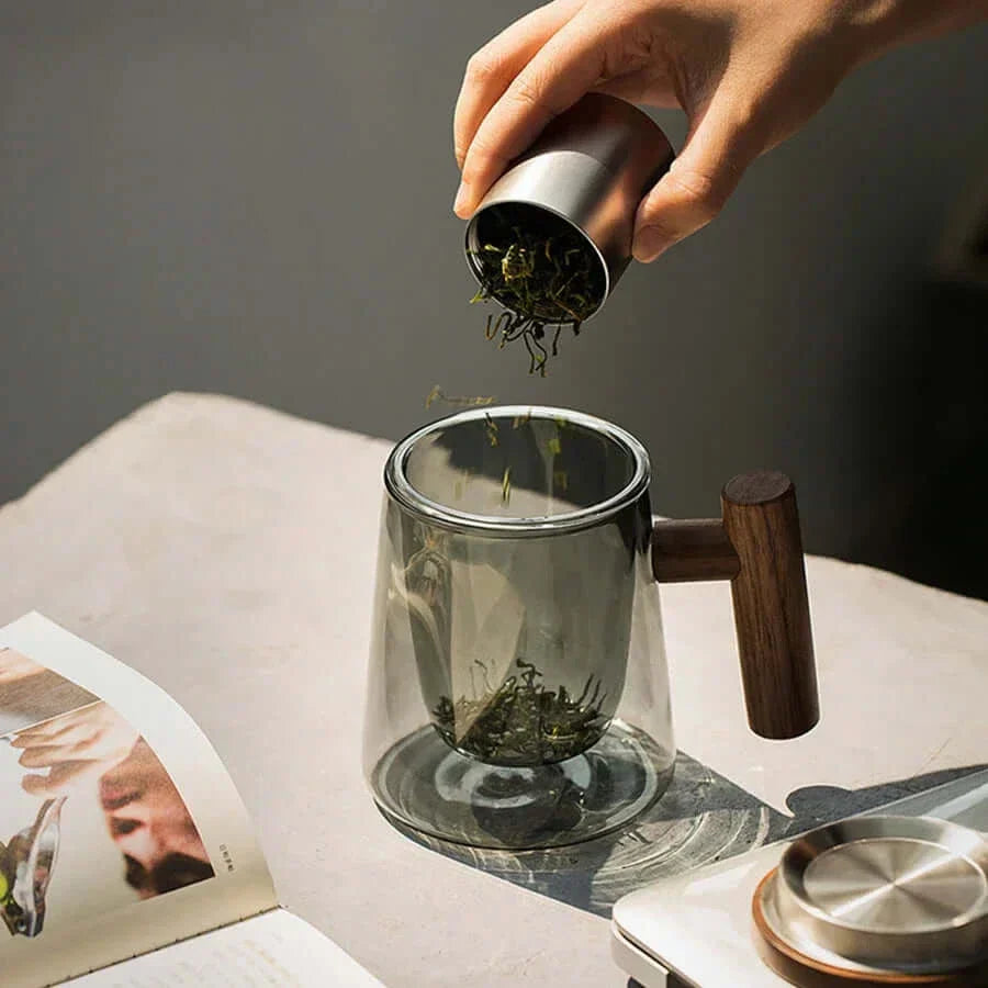 Ultramodern Glass Tea Cup with Filter and Lid