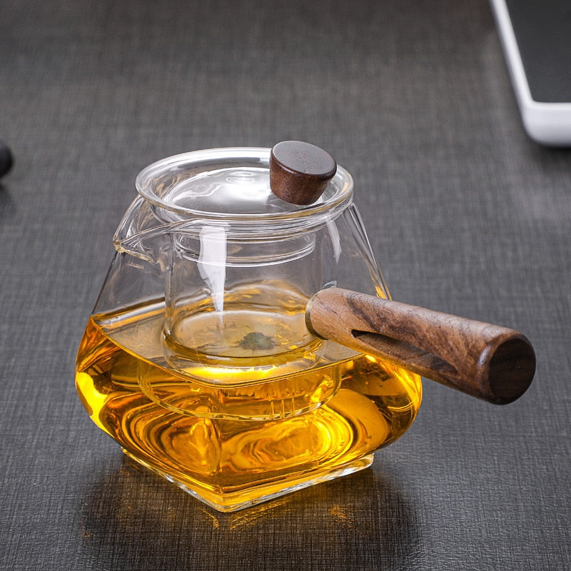 Japanese Glass Teapot with Wooden Handle - Boiling Teapot, Electric Ceramic Stove, High-Quality Tea Maker, Heat-Resistant 700 ml Tea Set