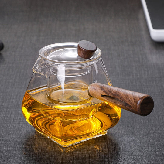 Japanese Glass Teapot with Wooden Handle - Boiling Teapot, Electric Ceramic Stove, High-Quality Tea Maker, Heat-Resistant 700 ml Tea Set