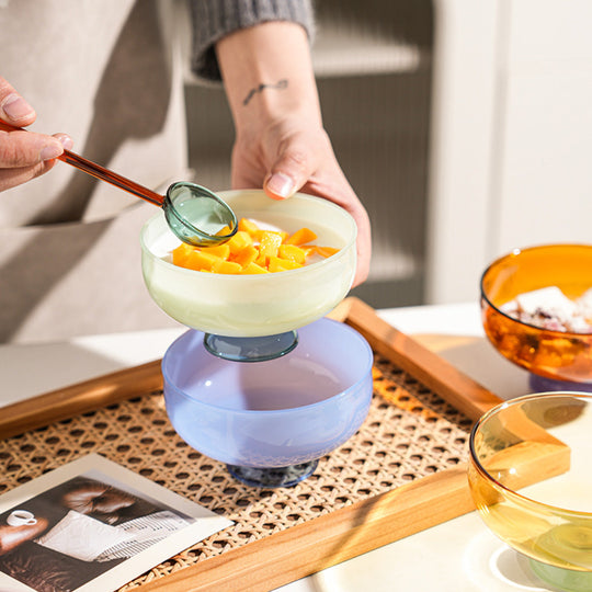 Colourful Borosilicate Dessert Bowl with Spoon