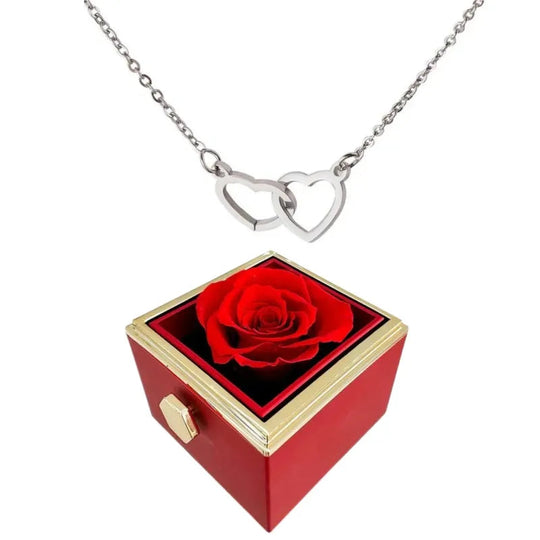 Heart Necklace with Rotating Rose Gift Box