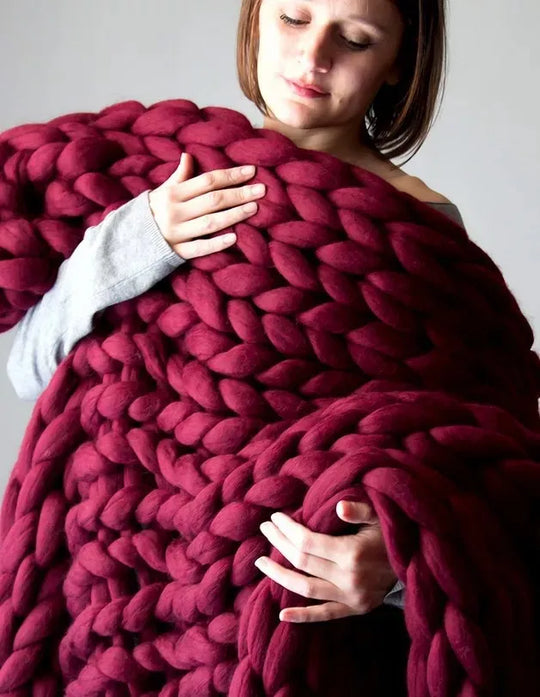 Chunky Knit Blanket – Cozy Wool Blanket for Every Room – Soft & Warm – Perfect for Sofa and Bed