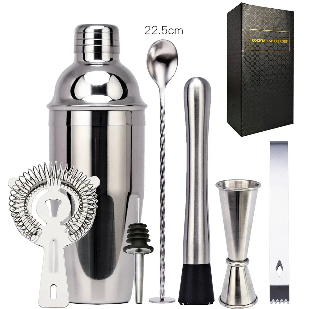 550 ml/750 ml Stainless Steel Cocktail Shaker Mixer Set with Wine Rack Stand - Bartender Tools for Birthday Gift